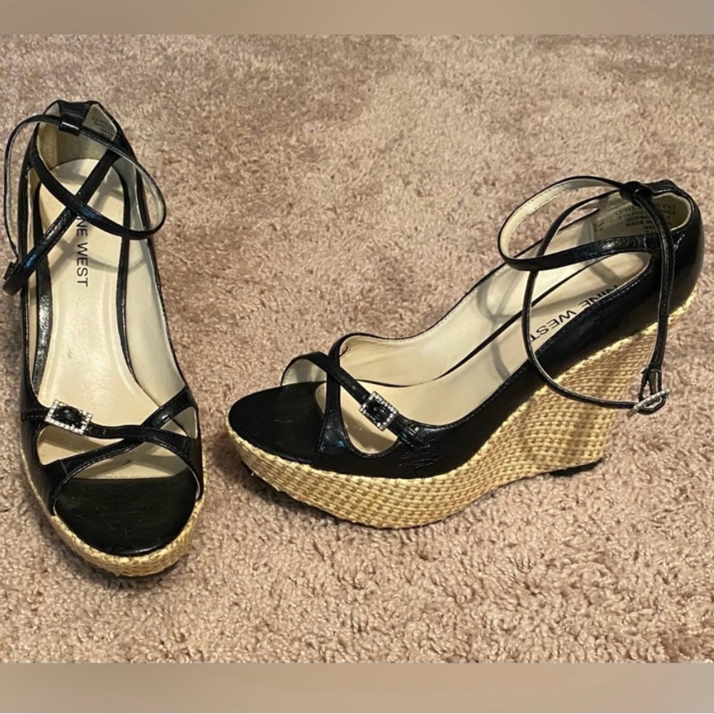 Nine West Black Patent Wedges